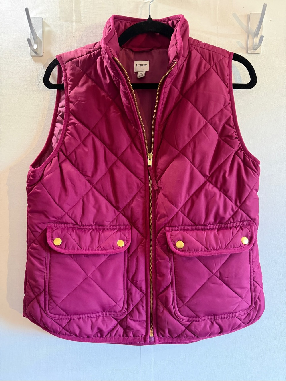 J.Crew Women’s Medium Fuchsia Pink Quilted Puffer Vest Gold Hardware